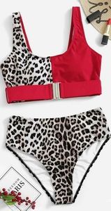 Leopard Color Block Bikini